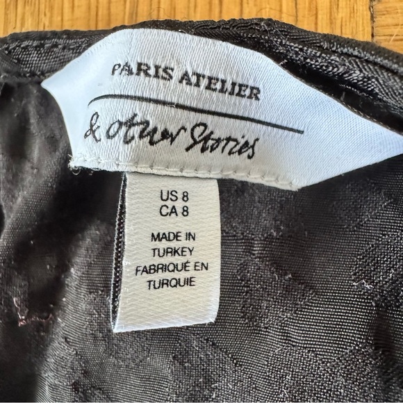 & Other Stories Triangle Bodice Ruffled Mini Dress Black Heart Print Size 8 - Picture 11 of 11